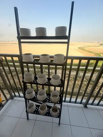 Plant Stand with Ceramic pots, Hanging Pots and Balcony Railing planters