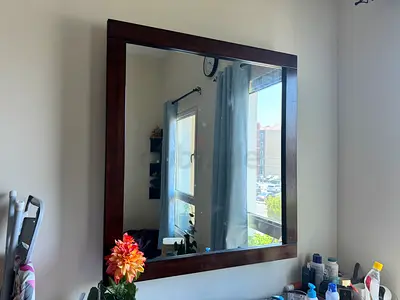 Large Wooden Framed Wall Mirror - Dark Brown, Square