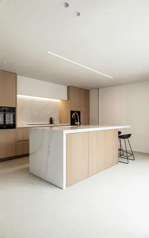 Modern Minimalist Kitchen Island with Marble Finish