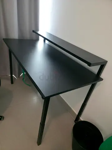 Compact black study/computer table - sturdy metal frame
