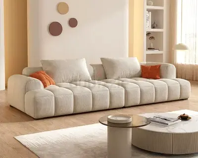 Modern Cream Fabric Sofa with Tufted Design