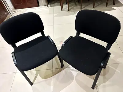 Pair of Black Fabric Office Visitor Chairs - Good Condition