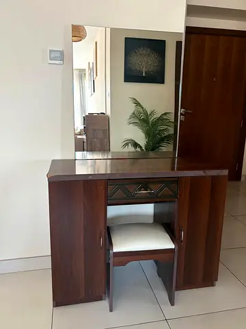 Solid Wood Dressing Table with Mirror and Stool - Dark Finish