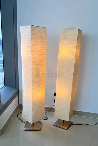 Pair of Tall Floor Lamps with Fabric Shades