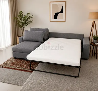 Everyday Comfort
Title: Comfortable Pull-Out Sofa Bed – Grey
Description: Relax during the day and s