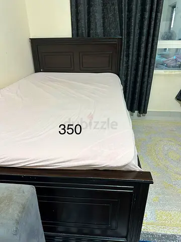 Dark Wood Single Bed Frame with Headboard - Good Condition