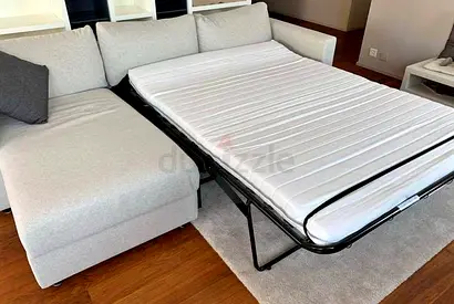 Light Grey L-Shaped Sofa Bed with Pull Out Mattress