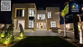 Own the largest villa in Al Yasmin area, 8000 sq ft, with 6 bedrooms, a swimming pool, and a large g