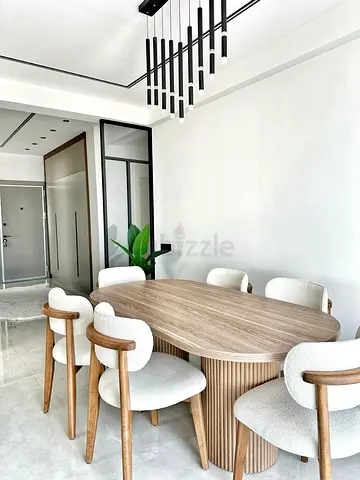 Modern Oval Dining Set with 6 Upholstered Chairs