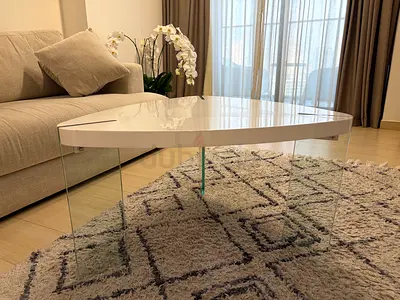 Modern White Glass-Leg Oval Coffee Table - Good Condition