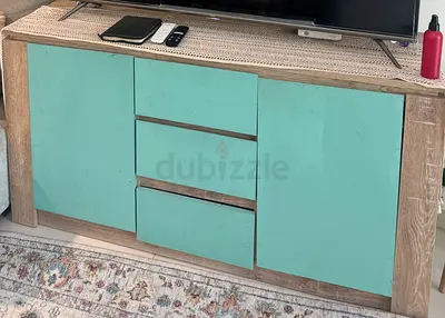 Wood Frame TV Console / Sideboard with Mint Green Doors and Drawers