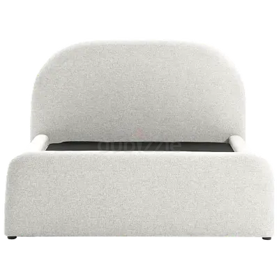 Round corner headboard white boucle queen bed
