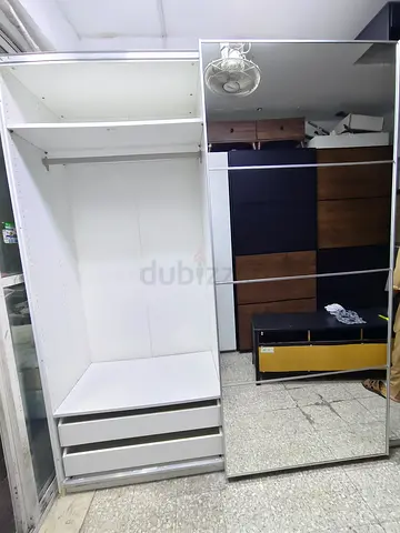 White Sliding Door Wardrobe with Mirror - Good Condition