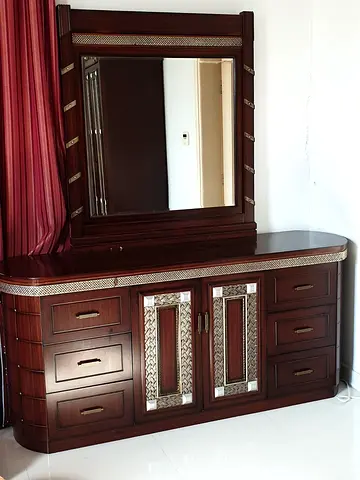 King bed solid wood + two nightstands + Large dresser with large mirror + mattress