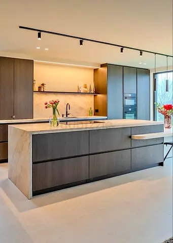 Modern dark wood finish Kitchen Island