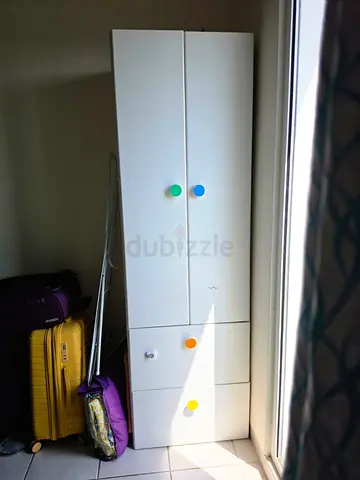 White Tall Storage Cabinet with Drawers - Compact Wardrobe