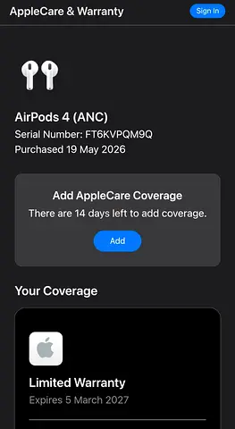 Apple AirPods 4 (ANC) - Like New, Warranty Until Mar 2027