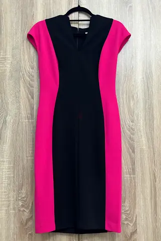 Black and Fuchsia Bodycon Dress with V-Neck, Size Unknown