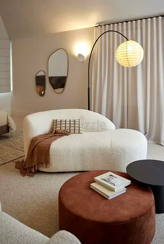 Curved Bouclé 2-Seater Sofa in Cream — Cozy Modern Design
