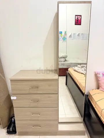 Wooden Dresser with Full-Length Mirror - Light Oak Finish