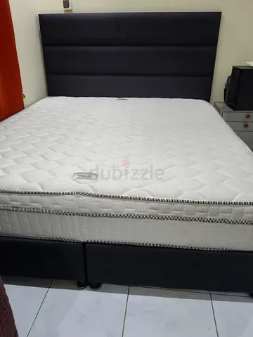 Queen size bed base with headboard and mattress - good condition