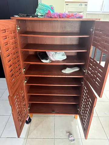 Wooden Shoe Cabinet / Organizer with Louvered Doors - Good Condition