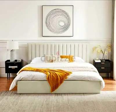 Brand new velvet King Bed with Tall Channel Tufted Headboard - Cream
