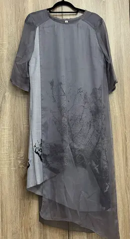 Grey Asymmetric Sheer Overlay Womens Tunic Dress - Size XL