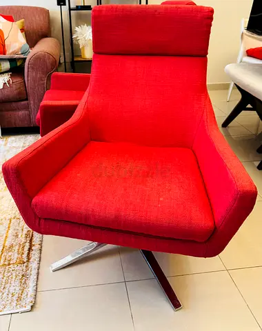 Red Modern Swivel Armchair with Headrest