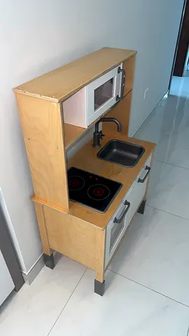 Wooden Play Kitchen Set with Sink, Stove and Microwave
