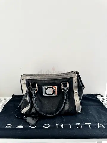 Versace Black leather womens handbag with silver hardware