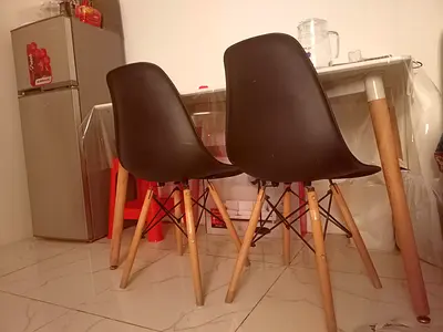 Dining table and Set of 2 Modern Black Dining Chairs with Wooden Legs