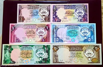 Kuwait 80s Full 6 Banknotes Set, Uncirculated