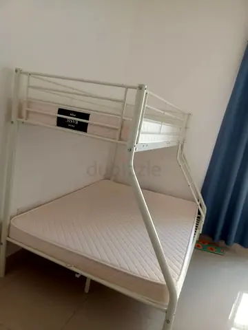 White metal bunk bed with double lower mattress - good condition