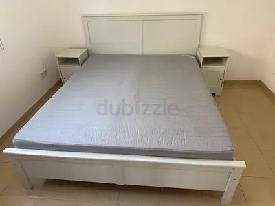 IKEA double bed, mattress and bedside tables