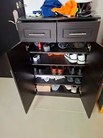 Dark Wood Shoe Cabinet with Drawers - Good Condition