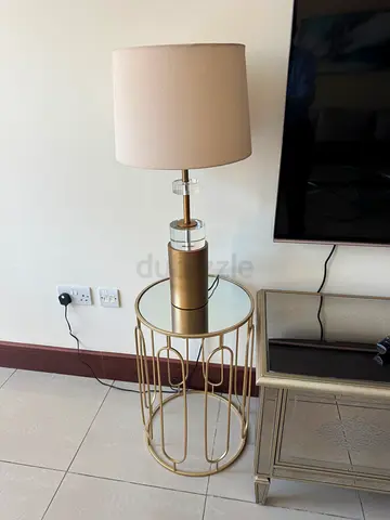 Set of 2 Gold metal lamps and fabric shade