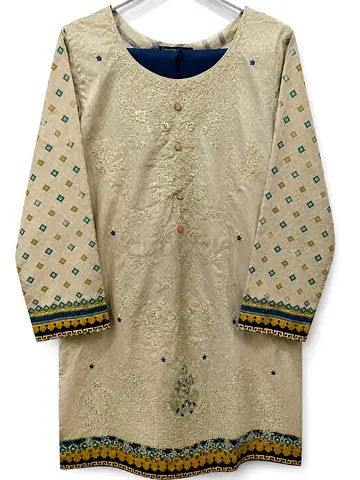 Beige Embroidered Cotton Kurta -  trouser Size large
