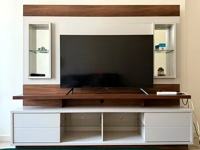 IKEA Modern Wall-Mounted Entertainment Unit with Shelves and TV Stand (White  Brown)
