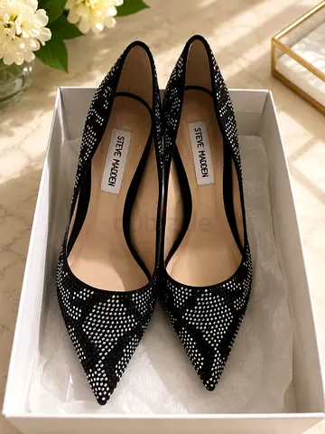 Steve Madden black pointed crystal-embellished heels, size available