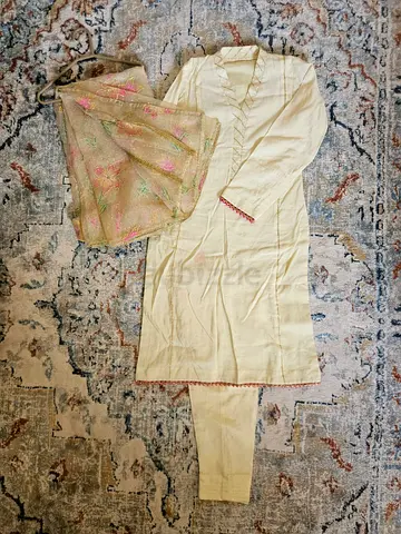 Light cream traditional womens kurta with dupatta