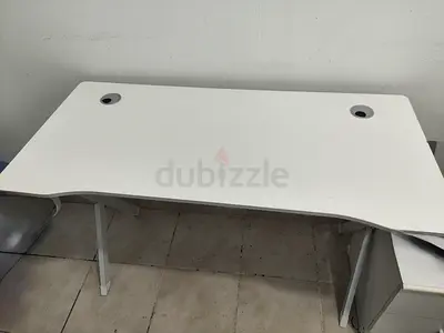 White Office Computer Desk with Cable Ports - Good Condition