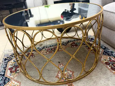 Gold Round Coffee Table with Mirrored Top