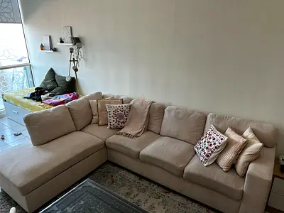 Beige L-shaped Corner Sofa from Homecentre - Comfortable 4 Seater, Good Condition