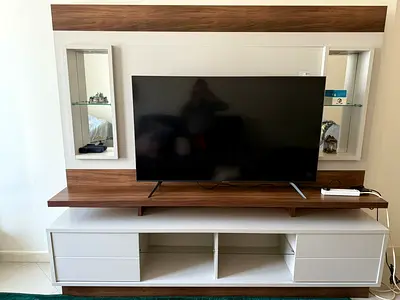 IKEA Modern Wall-Mounted Entertainment Unit with Shelves and TV Stand (White Brown)