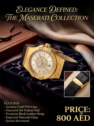 Maserati Gold PVD Quartz Watch with Black Leather Strap