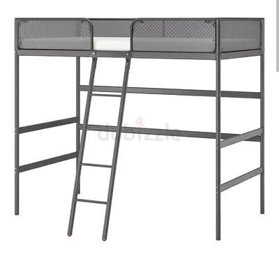 Metal Loft Bed Frame with Ladder - Single/Twin, Grey