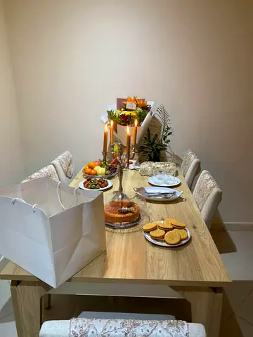 IKEA 6-Seater Oak Effect Dining Table with Upholstered Chairs