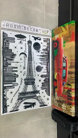 Decorative Wall Sticker/Canvas Set with Eiffel Tower and Vintage Car Prints