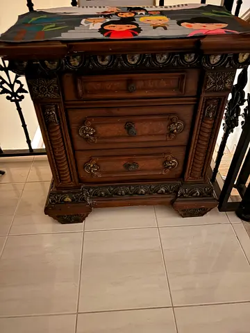 Antique carved wooden bedside cabinet - solid wood PAIR